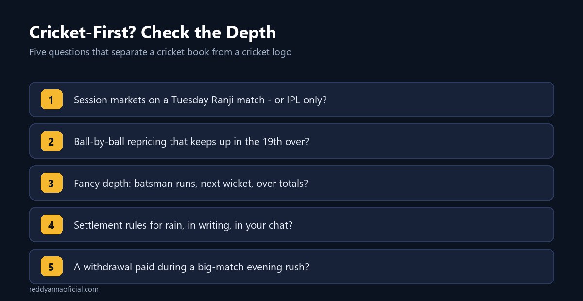 Cricbet99 ID audit - five questions that test real cricket market depth
