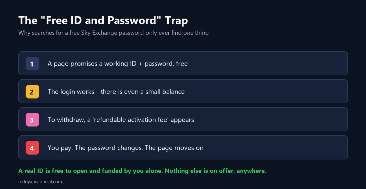 Sky Exchange ID password free scam - the four-step trap explained